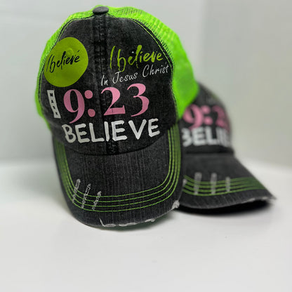 Believe : " Pink And Green with a mesh of charcoal"  Cap