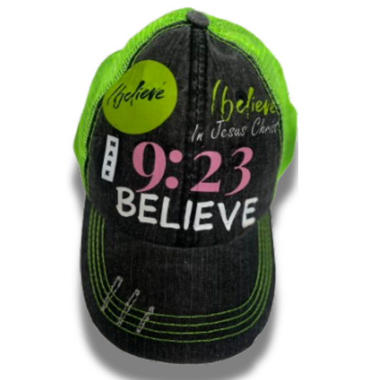Believe : " Pink And Green with a mesh of charcoal"  Cap
